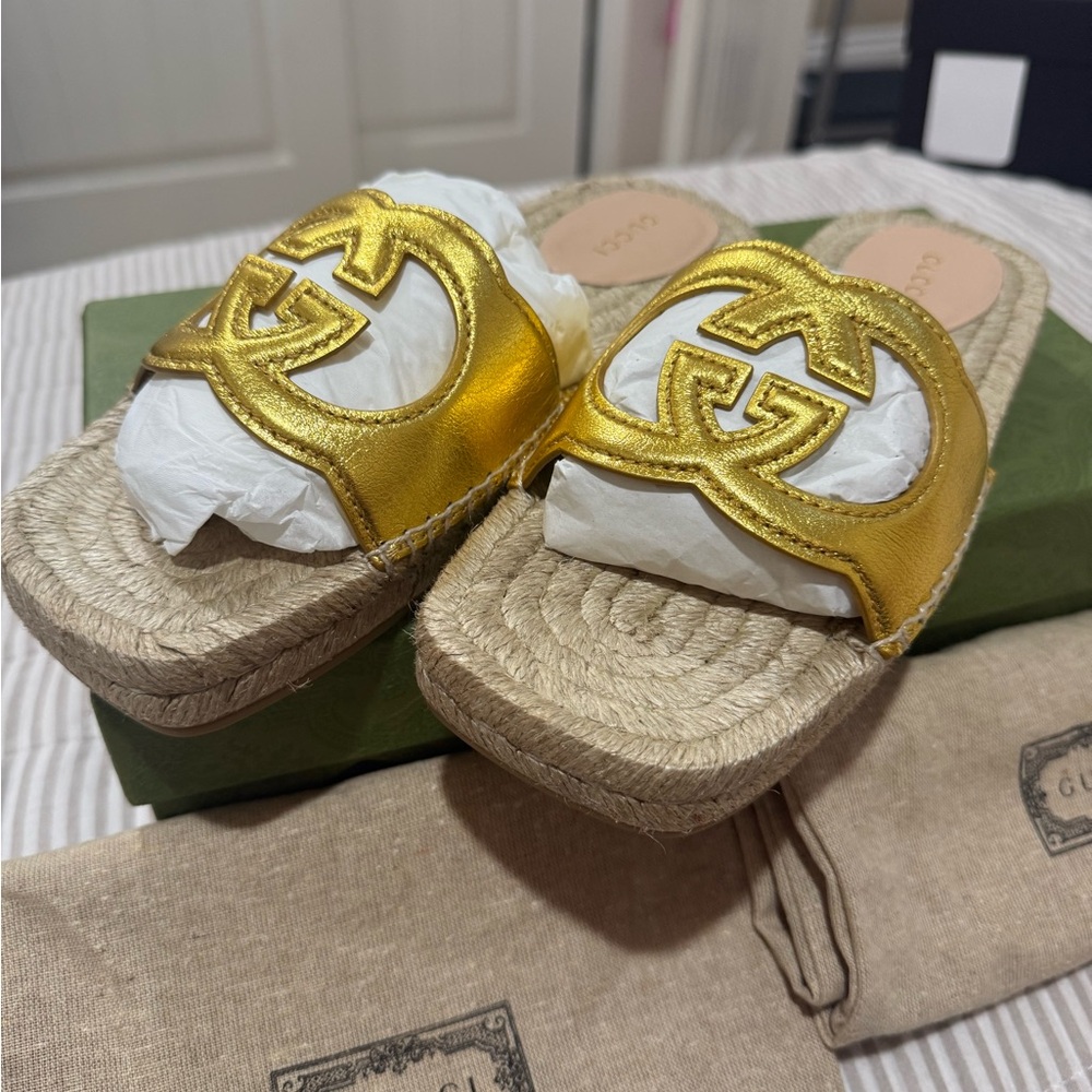 Gucci Metallic Gold Slide Sandals